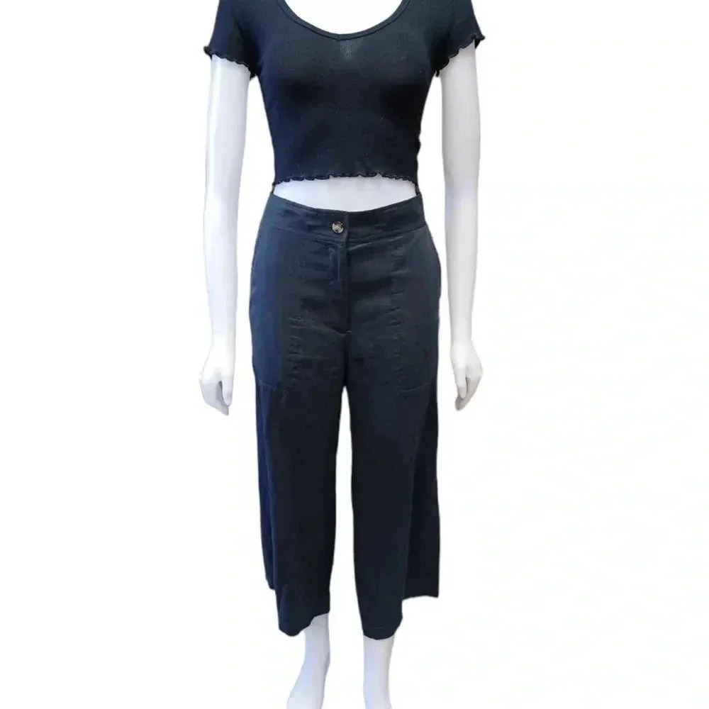 Club Monaco Linen Blend Blue Capri Wide Leg Pants Size 4